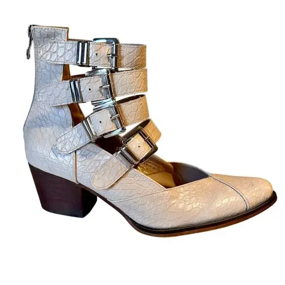 Arider Girl Eleven Croco Heeled Ankle Boots Size 8.5 Boho Country Western Buckle - Picture 3 of 10